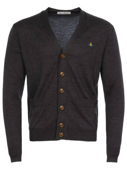 Men's Logo Wool V-Neck Cardigan Vintage Black - VIVIENNE WESTWOOD - BALAAN 2