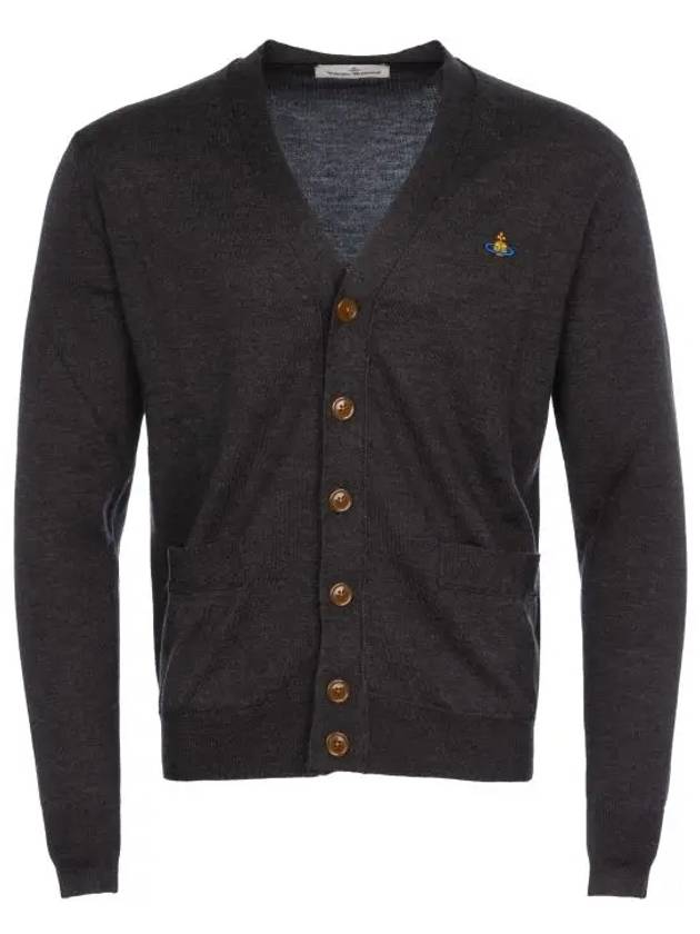 Men's Logo Wool V-Neck Cardigan Vintage Black - VIVIENNE WESTWOOD - BALAAN 8