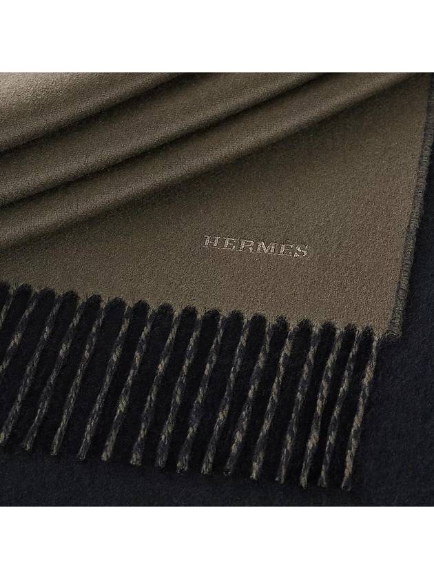 Recto Verso Embroidered Logo Muffler Basalte Marine - HERMES - BALAAN 3