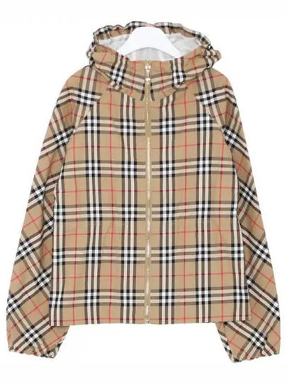 Kids Vintage Check Cotton Hooded Jacket Beige - BURBERRY - BALAAN 2