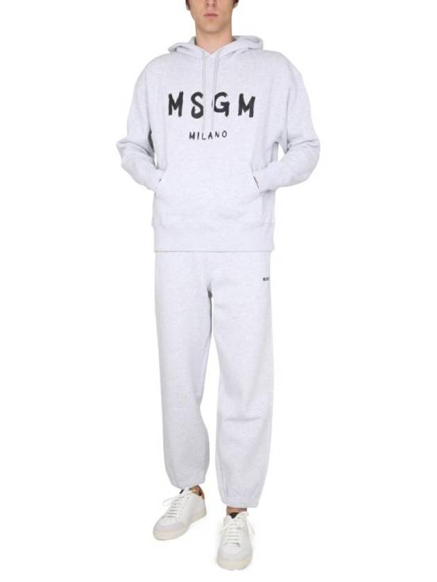 Milan Brushed Logo Cotton Hoodie Light Grey - MSGM - BALAAN 3