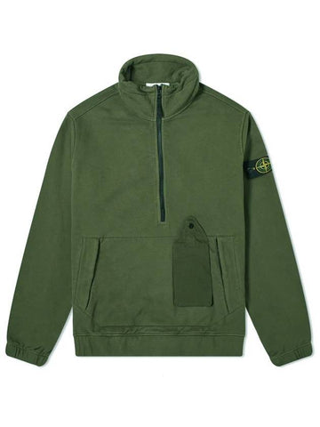 Men's Pocket Half Zip Up Sweatshirt Khaki - STONE ISLAND - BALAAN.