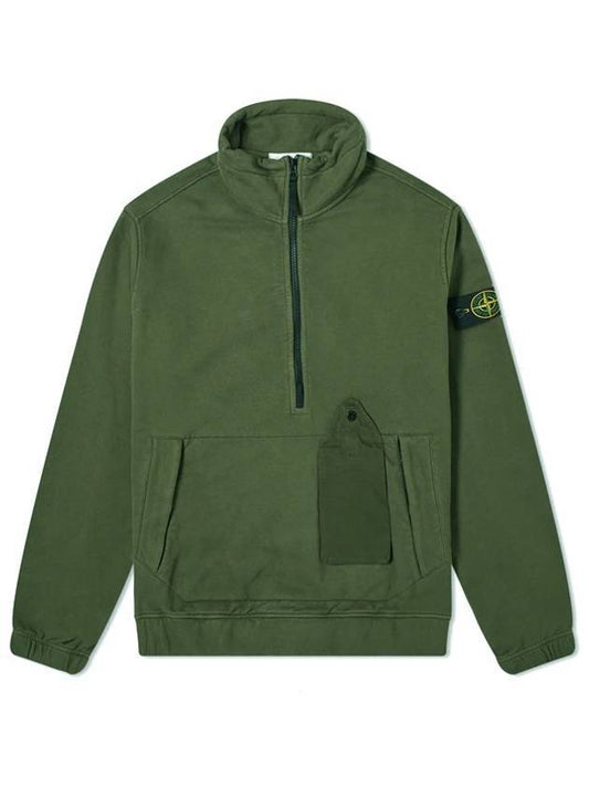 Men's Pocket Half Zip Up Sweatshirt Khaki - STONE ISLAND - BALAAN.