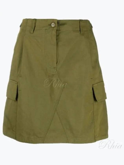 Logo Patch Flap Pockets Midi Cotton A-Line Skirt Dark Green - KENZO - BALAAN 2