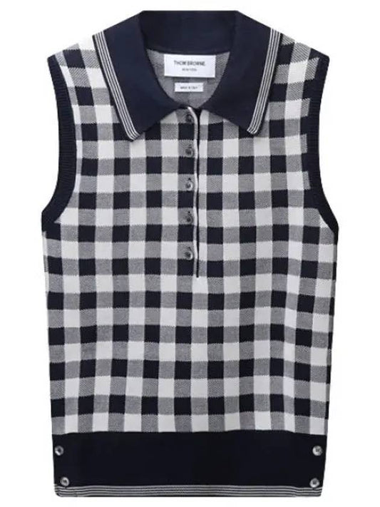 Anchor Jacquard Gingham Silk Knit Vest Women s - THOM BROWNE - BALAAN 1