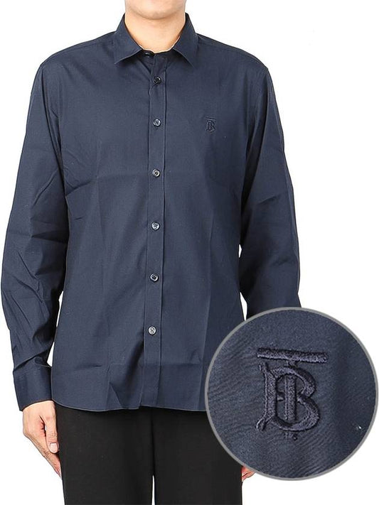 Monogram TB Logo Stretch Cotton Long Sleeve Shirt Navy - BURBERRY - BALAAN 2