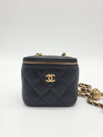 Gold Ball Vanity Bag Square Strap Adjustable Cross Lambskin Black Plated AP1447 - CHANEL - BALAAN 2