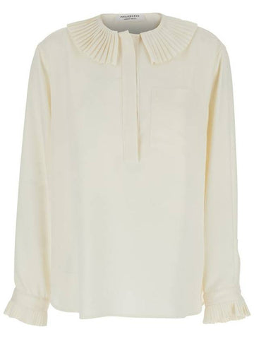 White Oversized Shirt With Ruffles On Collar And Cuffs In Tech Fabric Woman - PHILOSOPHY DI LORENZO SERAFINI - BALAAN 1