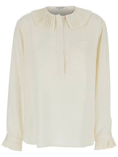 White Oversized Shirt With Ruffles On Collar And Cuffs In Tech Fabric Woman - PHILOSOPHY DI LORENZO SERAFINI - BALAAN 1