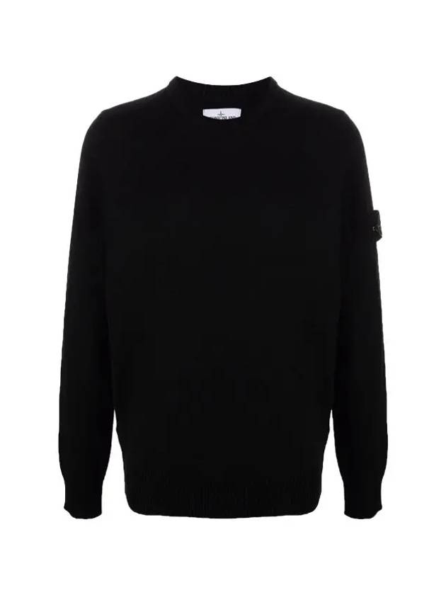 Men's Waffen Patch Round Neck Knit Top Black - STONE ISLAND - BALAAN 2