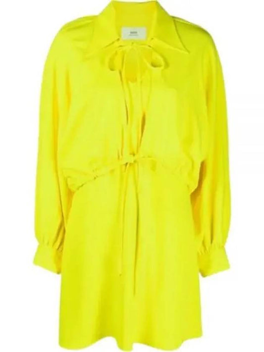 Bow Neck Viscose Short Dress Yellow - AMI - BALAAN 2