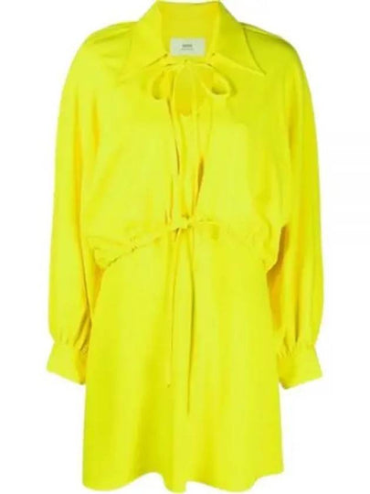 Bow Neck Viscose Short Dress Yellow - AMI - BALAAN 2