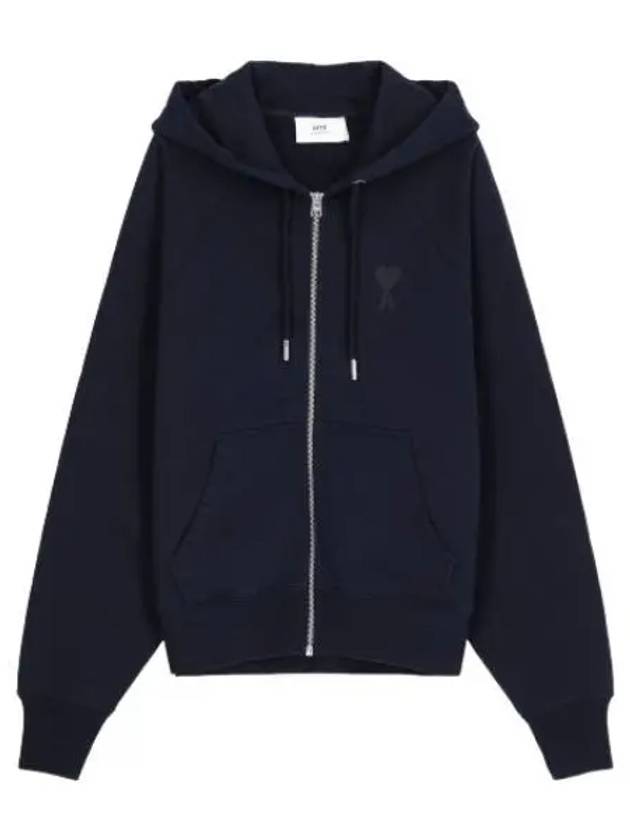 Small heart logo raglan zip up hood navy - AMI - BALAAN 1