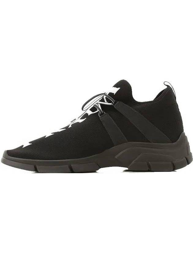 Men's Logo Knit Low Top Sneakers Black - PRADA - BALAAN.