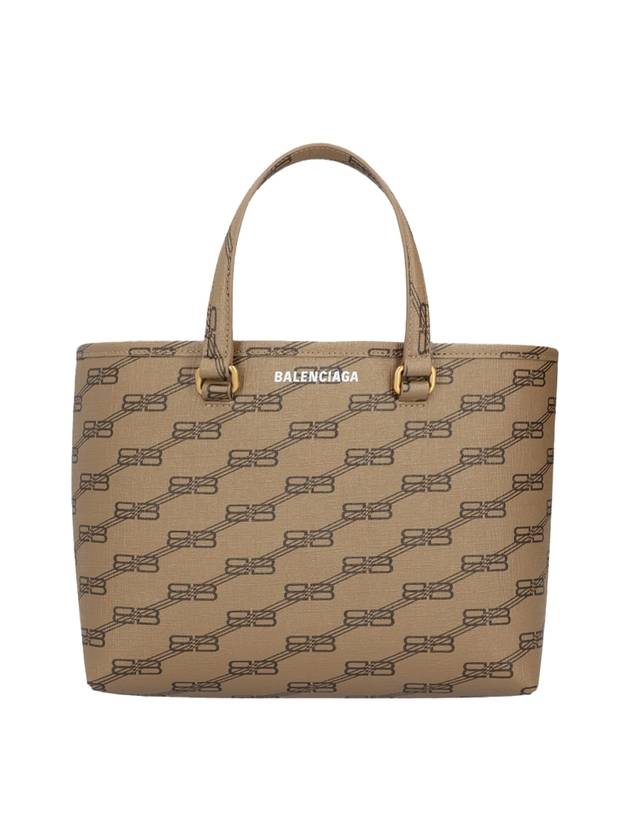 BB Monogram Coated Canvas Signature Small East West Shopper Tote Bag Beige Brown - BALENCIAGA - BALAAN 1