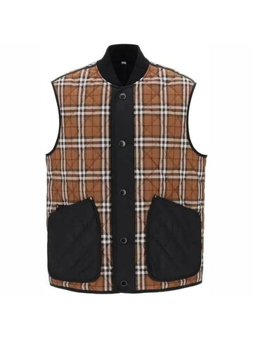 Men's Quilted Check Vest Brown - BURBERRY - BALAAN 1