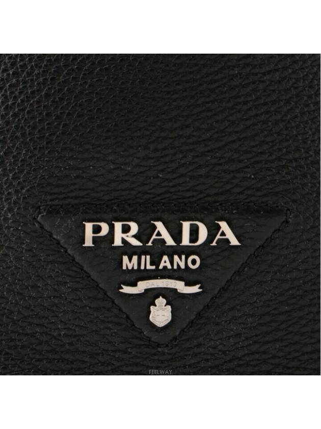 Logo Flo Leather Bucket Bag Black - PRADA - BALAAN 8