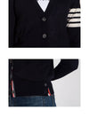 Sustainable Fine Merino Wool 4-Bar Relaxed Fit V-Neck Cardigan Navy - THOM BROWNE - BALAAN 7