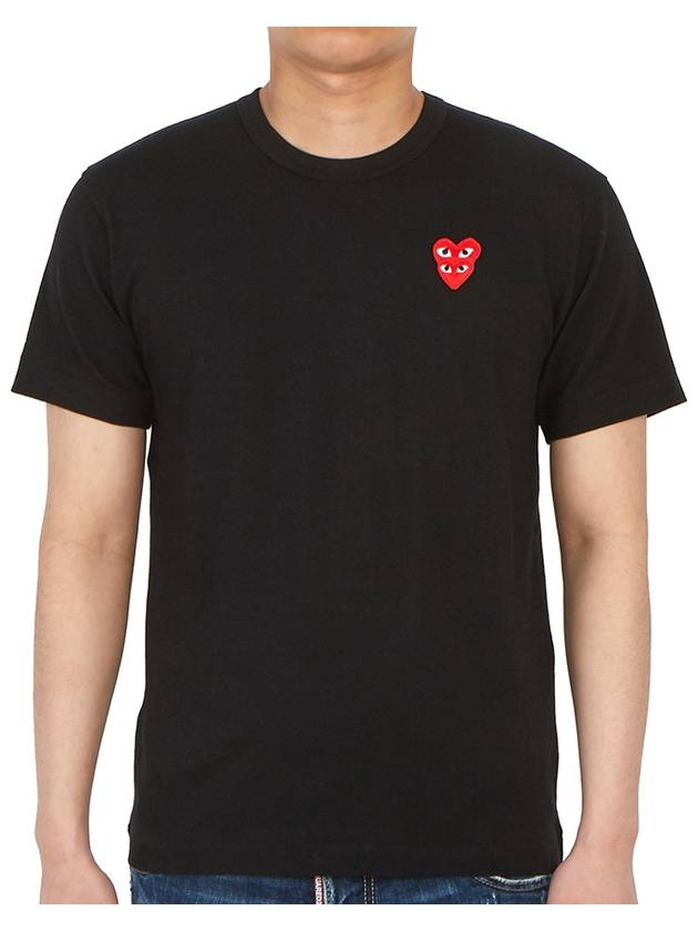 Play Men's Small Double Red Heart Wappen Short Sleeve T-Shirt P1 T288 1 Black - COMME DES GARCONS - BALAAN 2