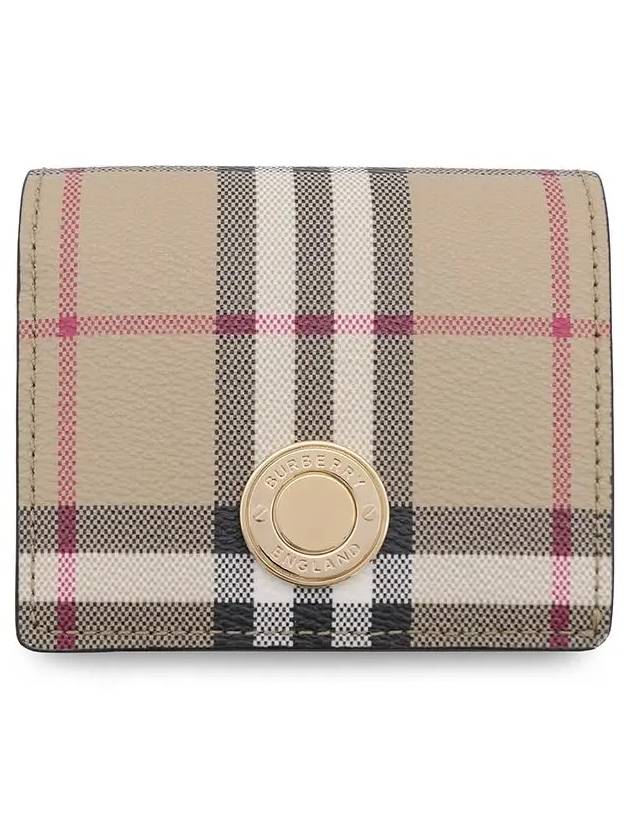 Engraved Logo Check Half Wallet Archive Beige - BURBERRY - BALAAN 3