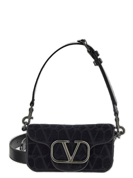 Toile Iconographe Fabric Leather Shoulder Bag Black - VALENTINO - BALAAN 1