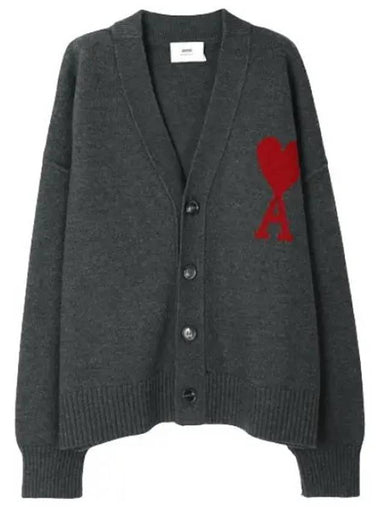 Heart Intarsia Virgin Wool Oversized Cardigan - AMI - BALAAN 1