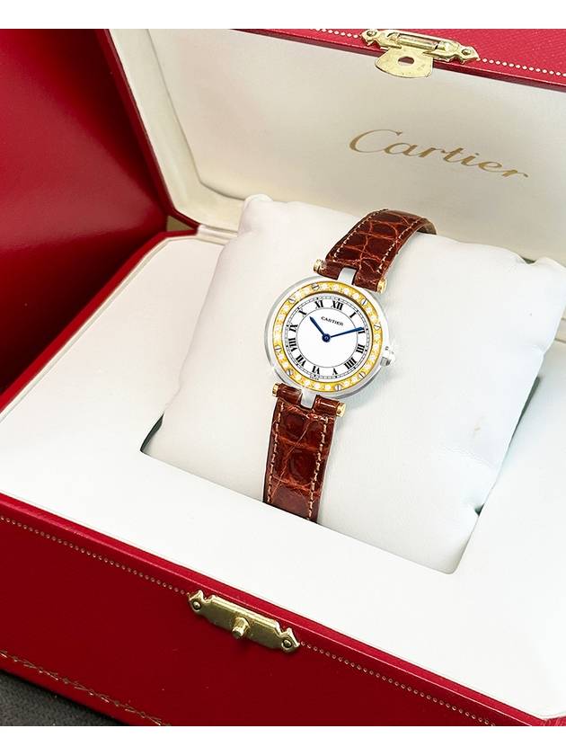 Santos Round White Dial Brown Crocodile Leather Band Women s Diamond Watch - CARTIER - BALAAN 2