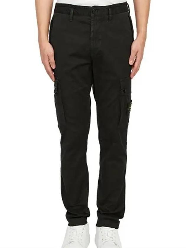 Garment Dyed Old Effect Stretch Broken Twill Cotton Cargo Pants Black - STONE ISLAND - BALAAN 2