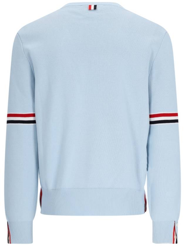 Cotton Milano Stitch Stripe Armband Crewneck Knit Top Light Blue - THOM BROWNE - BALAAN 3