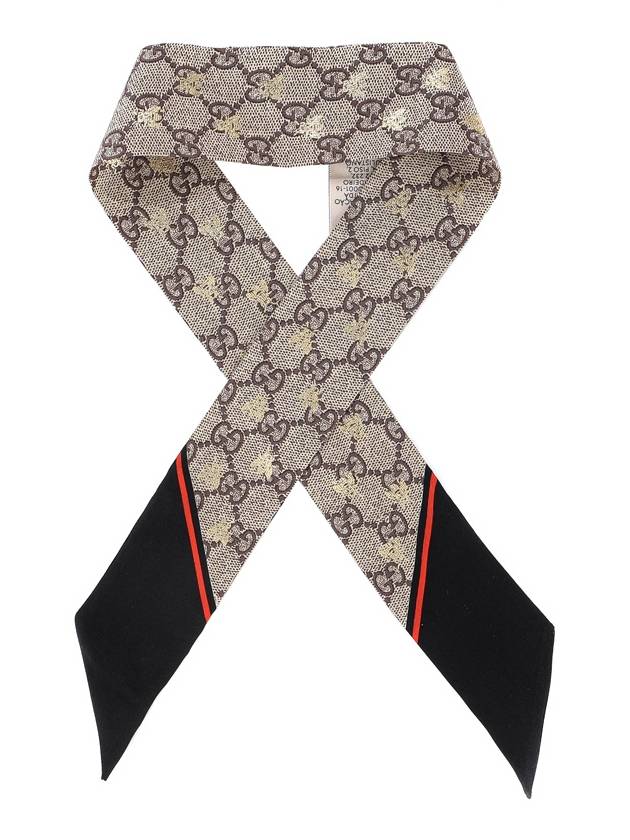 GG Bee Motif Silk Neck Bow Scarf Beige Black - GUCCI - BALAAN 2