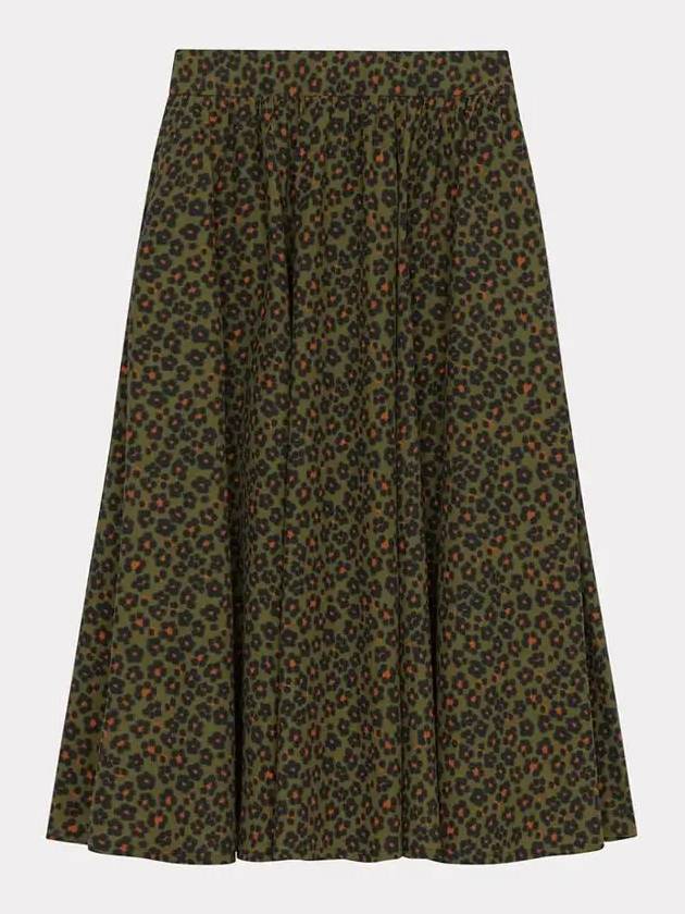 Hana Leopard Floral Print Midi Viscose A-Line Skirt Dark Green - KENZO - BALAAN 4