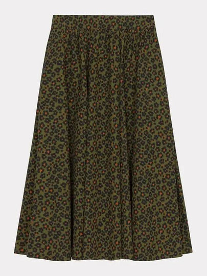 Hana Leopard Floral Print Midi Viscose A-Line Skirt Dark Green - KENZO - BALAAN 2