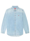 Embroidered Logo Denim Long Sleeve Shirt Light Blue - DIESEL - BALAAN 8