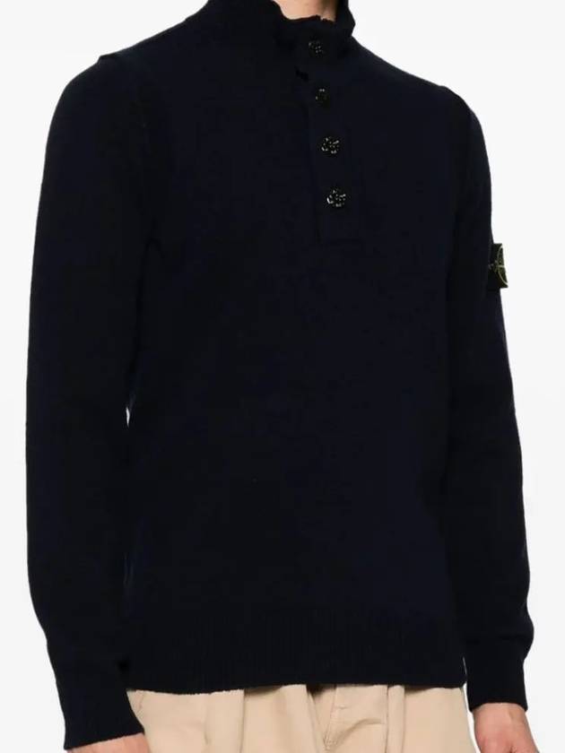 Wappen Patch Half Button Lambswool Knit Top Navy - STONE ISLAND - BALAAN 4