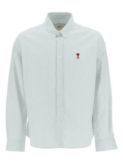 Heart Logo Stripe Button Cotton Long Sleeve Shirt White Antique Clay - AMI - BALAAN 2