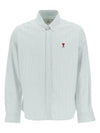 Heart Logo Stripe Button Cotton Long Sleeve Shirt White Antique Clay - AMI - BALAAN 1