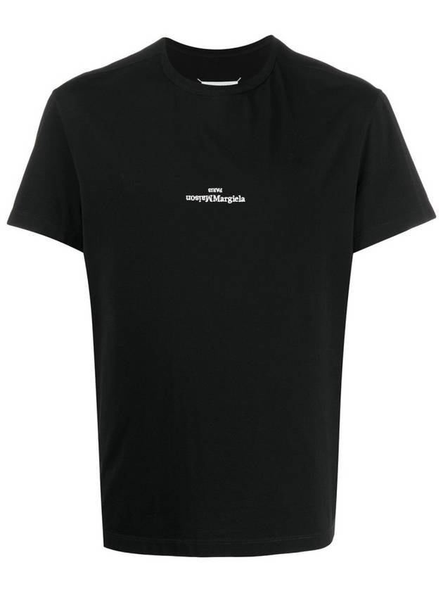 Reverse Embroidered Logo Stitched Cotton Short Sleeve T-Shirt Black - MAISON MARGIELA - BALAAN 4