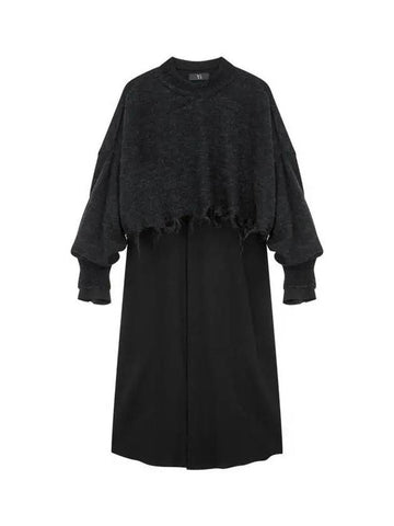 Yohji Yamamoto Y s Knit Layered Shirt Dress Black - YOHJI YAMAMOTO - BALAAN 1