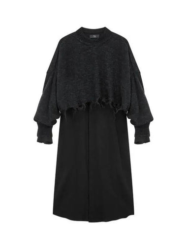 Yohji Yamamoto Y s Knit Layered Shirt Dress Black - YOHJI YAMAMOTO - BALAAN 1