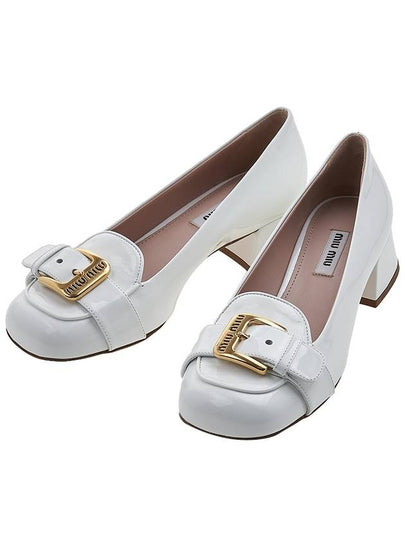 Logo Buckle Patent Leather Pumps White - MIU MIU - BALAAN 2