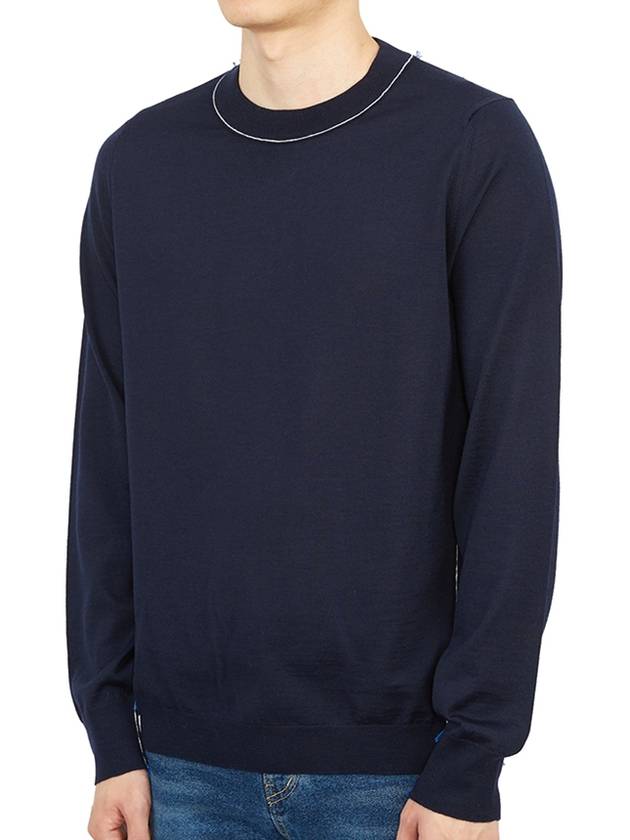 Back Stitch Crew Neck Wool Knit Top Navy - MAISON MARGIELA - BALAAN 3