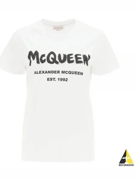 Women's Graffiti Logo Short Sleeve T-Shirt White - ALEXANDER MCQUEEN - BALAAN 2