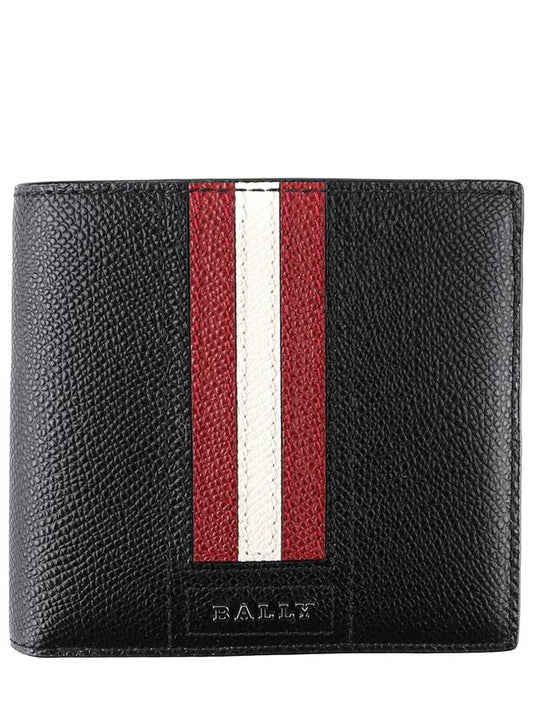 Teisel Logo Stripe Leather Half Wallet Black - BALLY - BALAAN 2