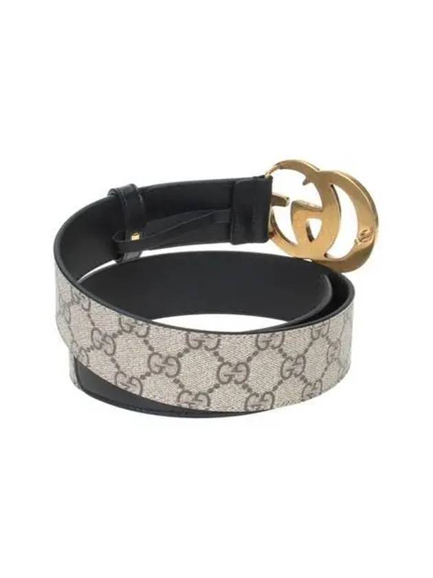 GG Buckle Leather Belt Black Beige - GUCCI - BALAAN 3