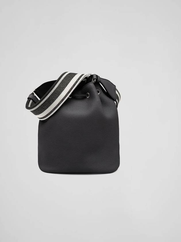 Logo Flo Leather Bucket Bag Black - PRADA - BALAAN 3