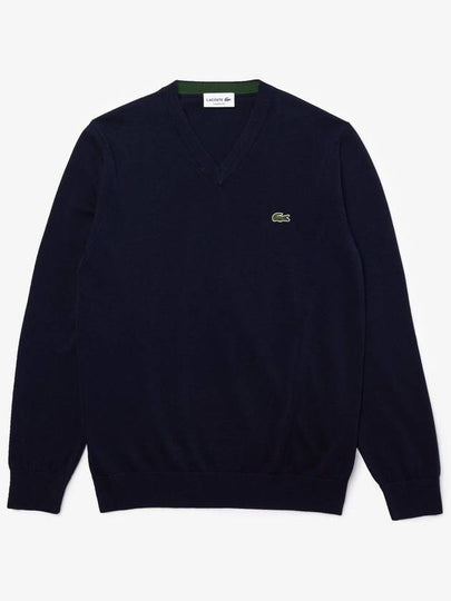 V Neck Cotton Classic Fit Knit Top Navy - LACOSTE - BALAAN 2