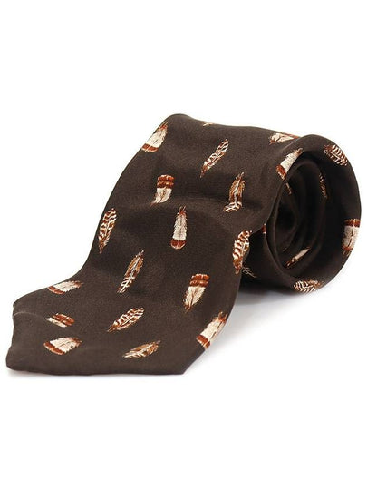 100 silk brown feather pattern tie - GUCCI - BALAAN 2