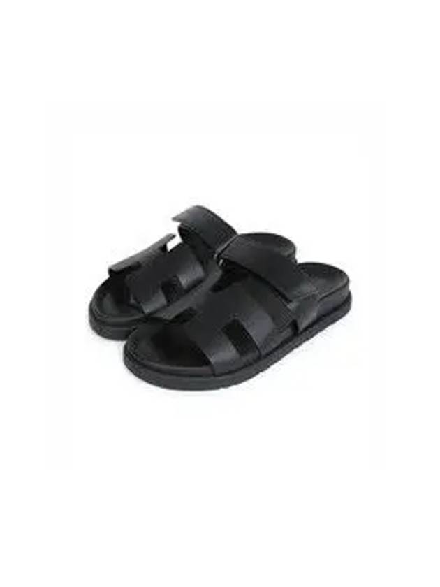 Hermes Chypre H Logo Calfskin Sandals Black - HERMES - BALAAN 11