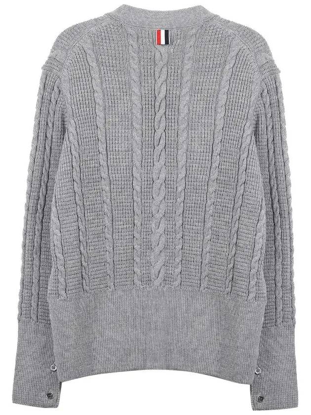 Cable Knitwear Virgin Wool Cardigan Grey - THOM BROWNE - BALAAN 3