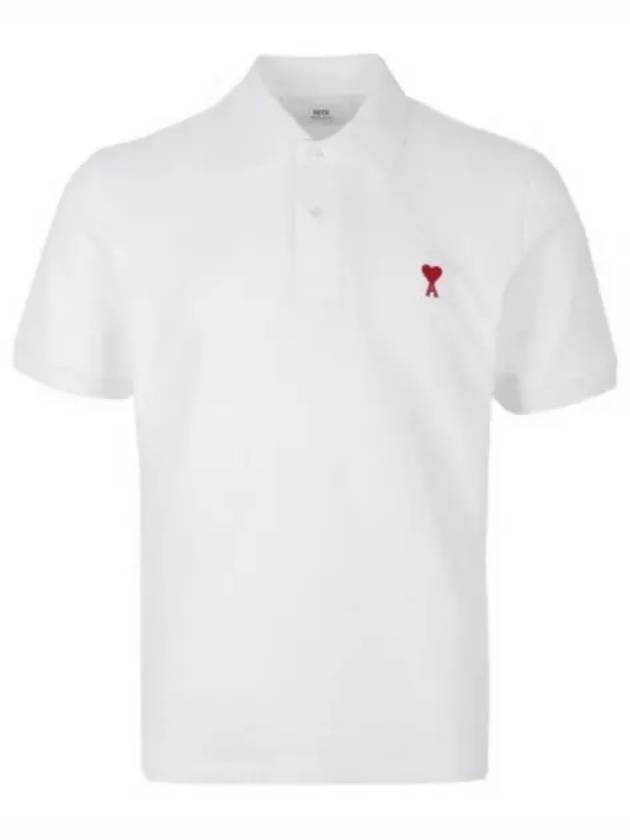 Small Heart Logo Polo Shirt White - AMI - BALAAN 2